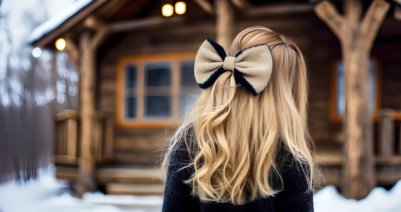 Girl with hair bow in winter